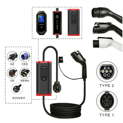 Chargeur portable IP65 8A-32A réglable pour véhicule électrique de type 1 avec tension résistante 2000V
