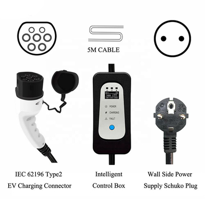 Chargeur électrique portable de voiture électrique de type 2 110V-240V AC avec prise Schuko réglable en courant