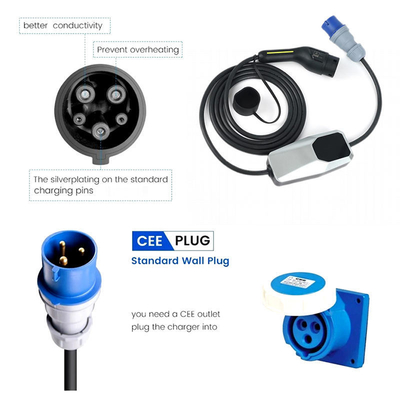 Chargeur EV portable à phase unique avec courant de sortie 6A-8A-10A-13A-16A-20A-24A-32A