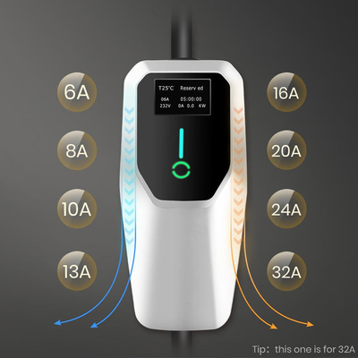 Chargeur EV portable à phase unique avec courant de sortie 6A-8A-10A-13A-16A-20A-24A-32A