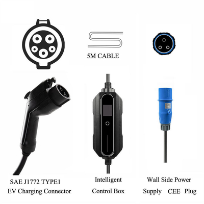 7Puissance de sortie de.4KW Chargeur portable EV à une phase pour les maisons avec câble réglable 5M