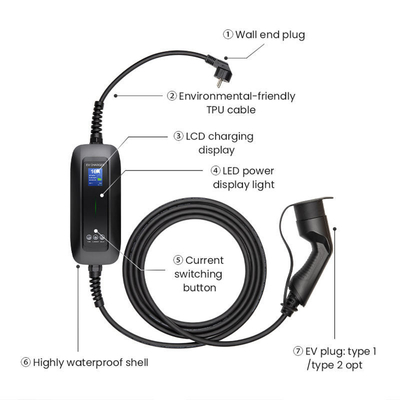 6A-16A Chargeur électrique portable à courant nominal Parfait pour la recharge à domicile et en déplacement